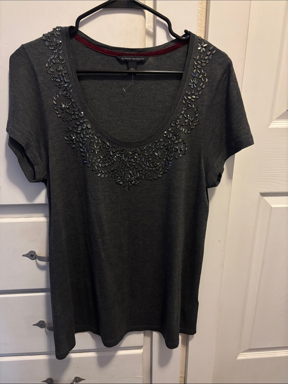 Banana Republic Charcoal Embellished Scoop Neck Tee